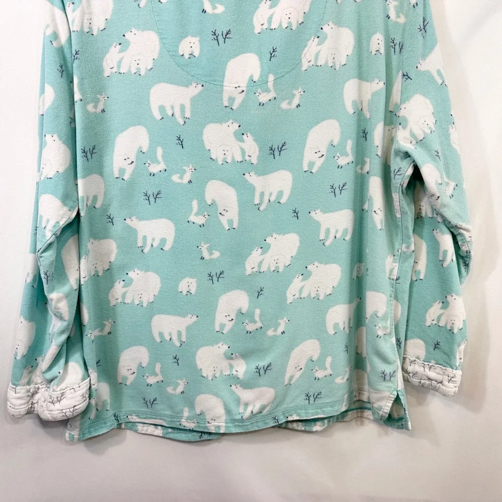 Munki‎ Munki Large Pajama Set Flannel Polar Bear Blue Womens Novelty Holiday 528